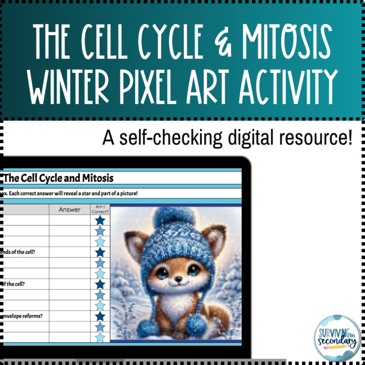 Cell Cycle & Mitosis Winter Pixel Art | Self-Checking Digital Resource