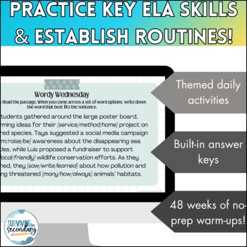 Full Year of ELA Warm-Ups - 48 Weeks of Daily English Language Arts Bellringers!, image 3