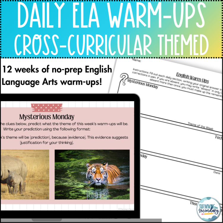 Daily ELA Warm-Ups - Cross-Curricular Themed - 12 Weeks of English Bellringers!