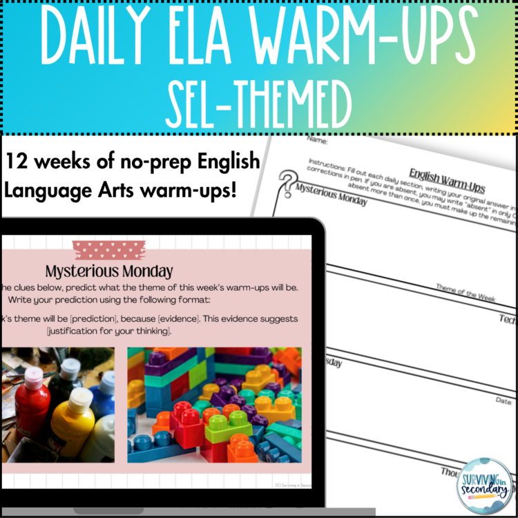 Daily English Language Arts Warm-Ups - SEL-Themed - 12 Weeks of ELA Bellringers!