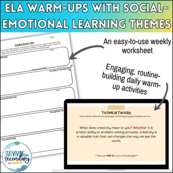 Daily English Language Arts Warm-Ups - SEL-Themed - 12 Weeks of ELA Bellringers!, image 2
