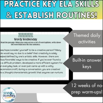 Daily English Language Arts Warm-Ups - SEL-Themed - 12 Weeks of ELA Bellringers!, image 3