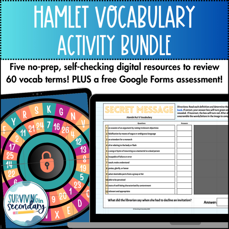 Hamlet Vocabulary BUNDLE - 5 Digital Activities - BONUS Google Forms Assessment