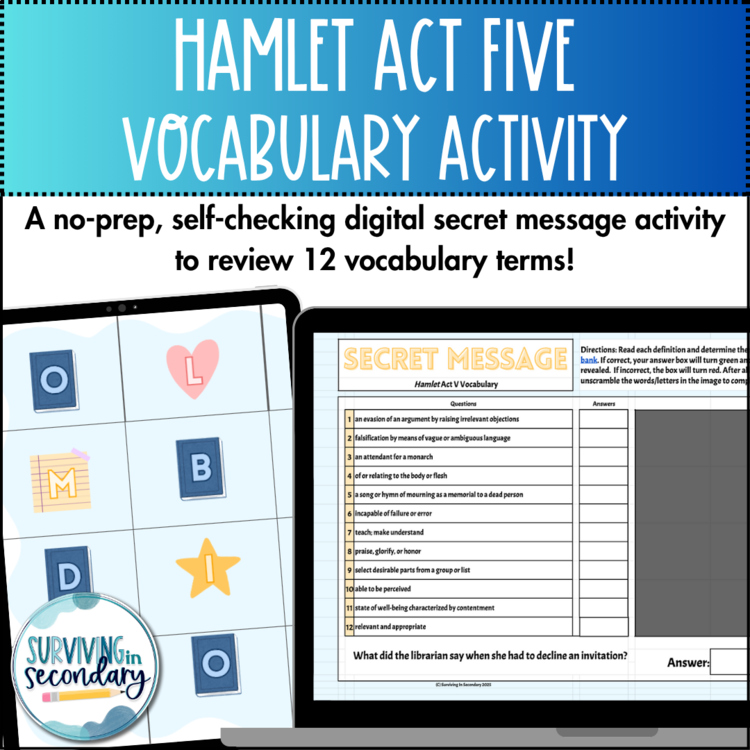 Hamlet Act V Vocabulary - Self-Checking Digital Activity for High School English