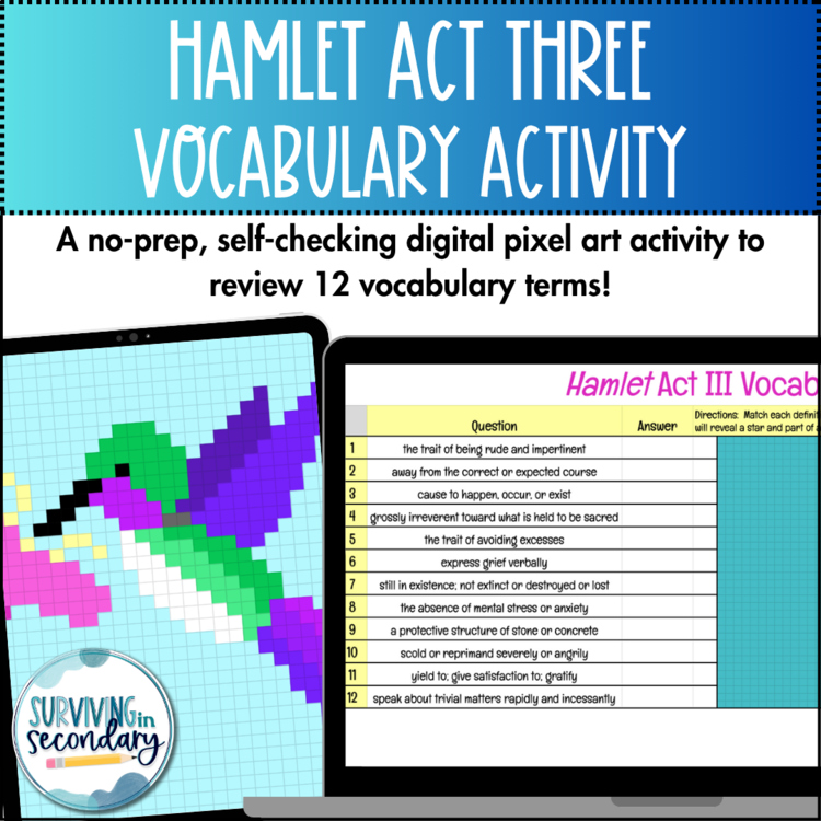 Hamlet Act III Vocabulary - Self-Checking Digital Game for High School English