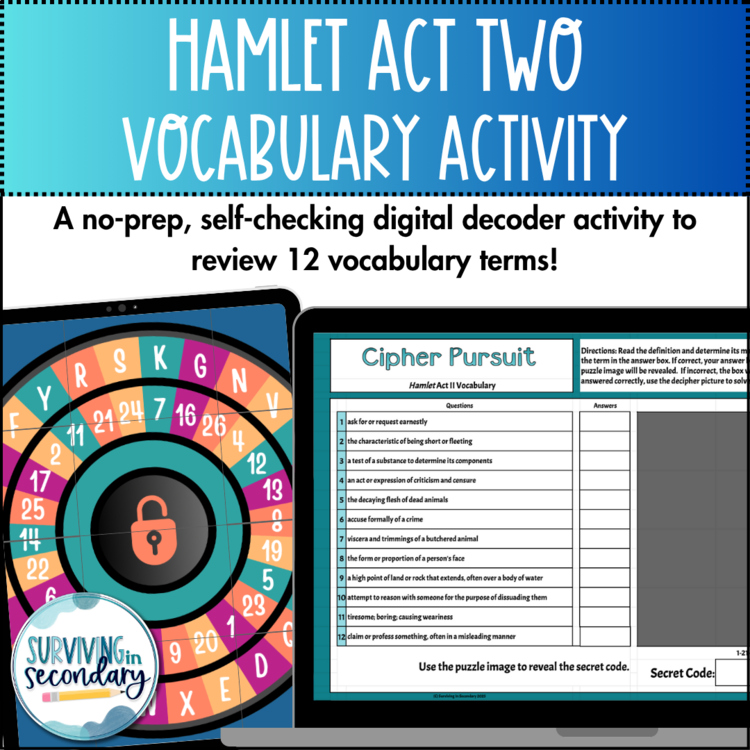 Hamlet Act II Vocabulary - Cipher Pursuit Digital Game for High School English