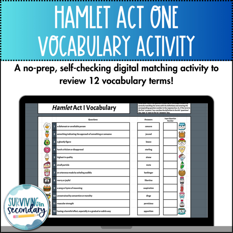 Hamlet Act I Vocabulary - Self-Checking Digital Activity for High School English