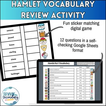 Hamlet Act I Vocabulary - Self-Checking Digital Activity for High School English, image 2