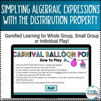 Simplifying Algebraic Expressions with Distribution | Carnival Balloon Pop Game, image 2
