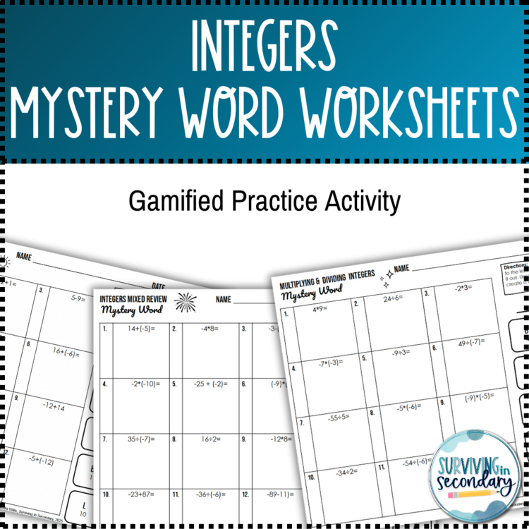 Integers Mystery Word Worksheets