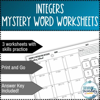Integers Mystery Word Worksheets, image 2