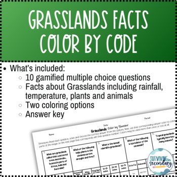 Grasslands Color by Code Science Coloring Activity, image 2
