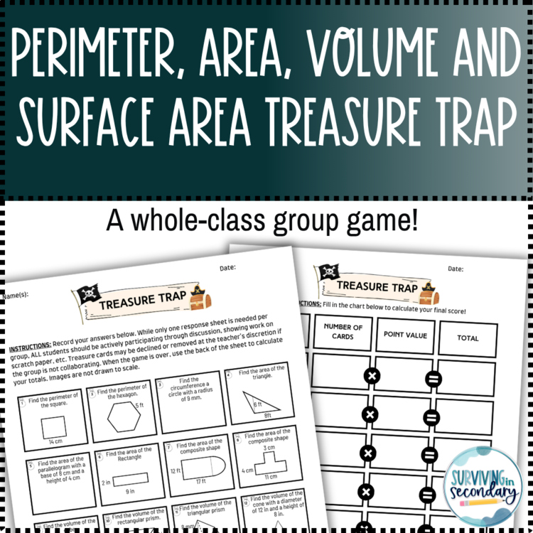 Perimeter, Area, Volume and Surface Area Treasure Trap Whole Class Game