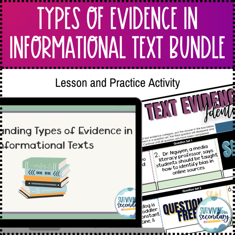 Types of Evidence in Informational Texts Lesson and Practice Bundle