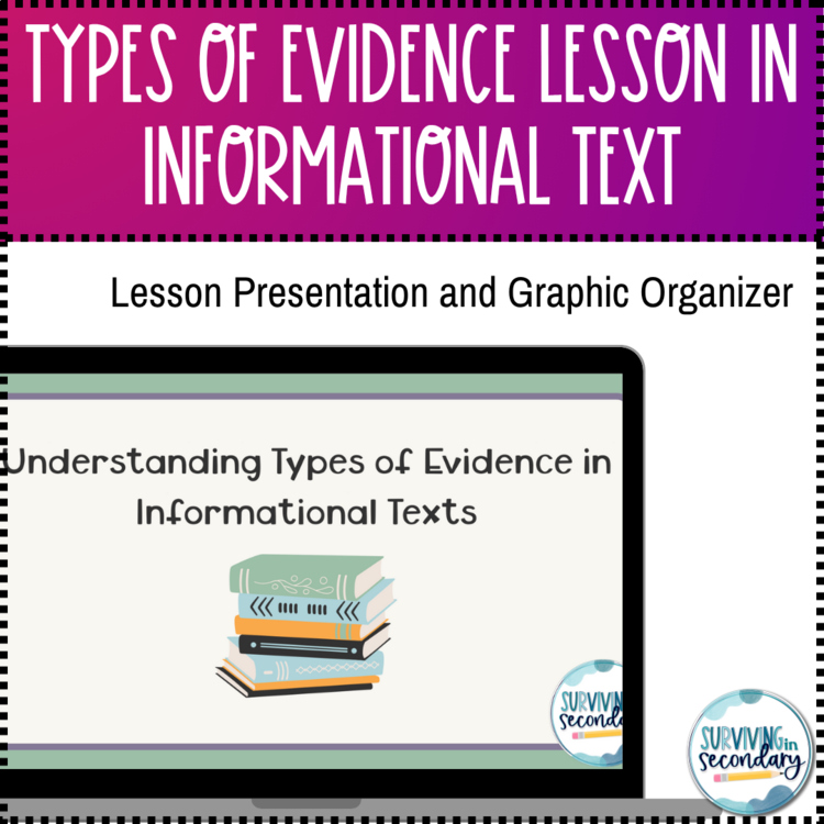 Types of Text Evidence in Informational Text Lesson Slides and Graphic Organizer