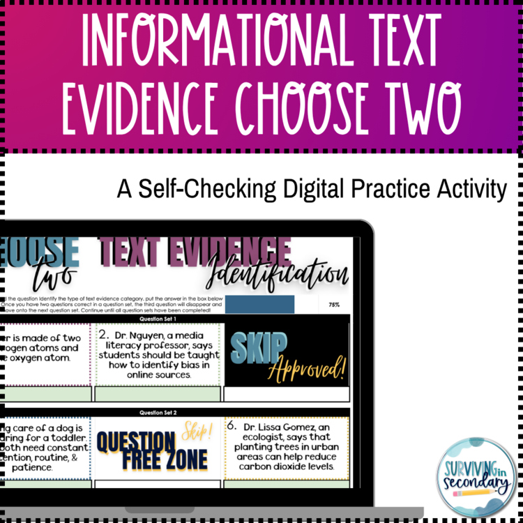 Types of Text Evidence Identification Digital Choose Two Activity