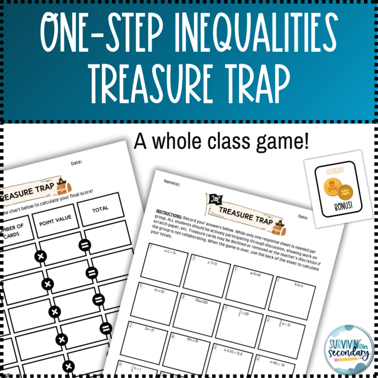 Solving One-Step Inequalities Treasure Trap Whole class Game