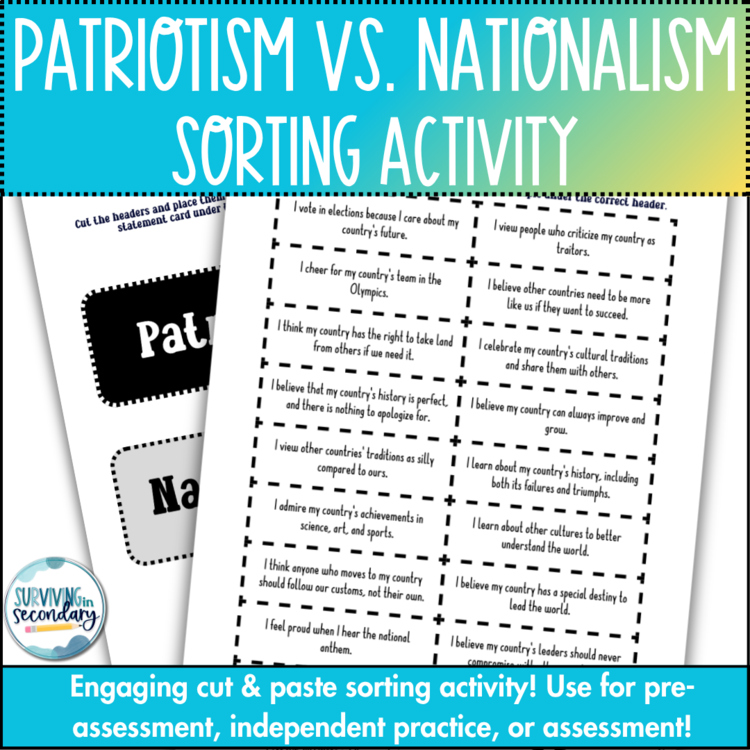 Nationalism vs. Patriotism Sorting Activity - Ideal for HS Social Studies