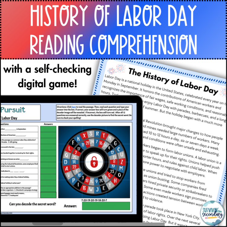 History of Labor Day Reading Comprehension & Digital Cipher Pursuit Activity