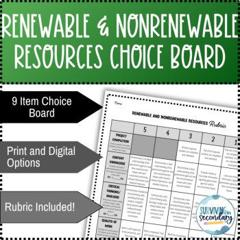 Renewable and Non-Renewable Energy Resources Choice Board Activity, image 2