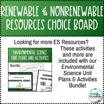 Renewable and Non-Renewable Energy Resources Choice Board Activity, image 3
