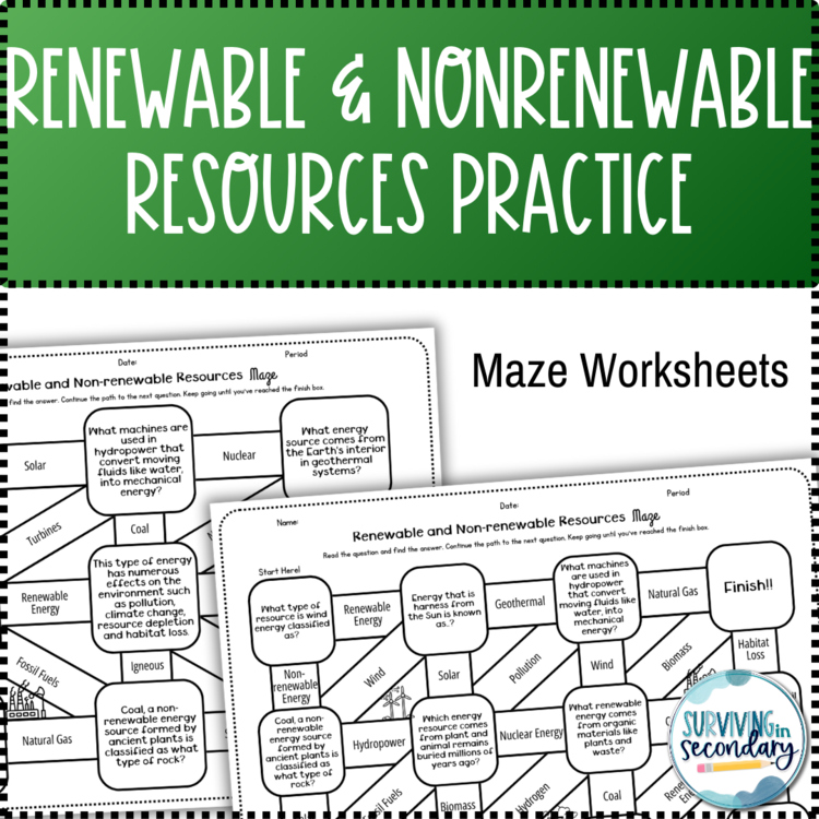 Renewable and Non-Renewable Energy Resources Maze Worksheet