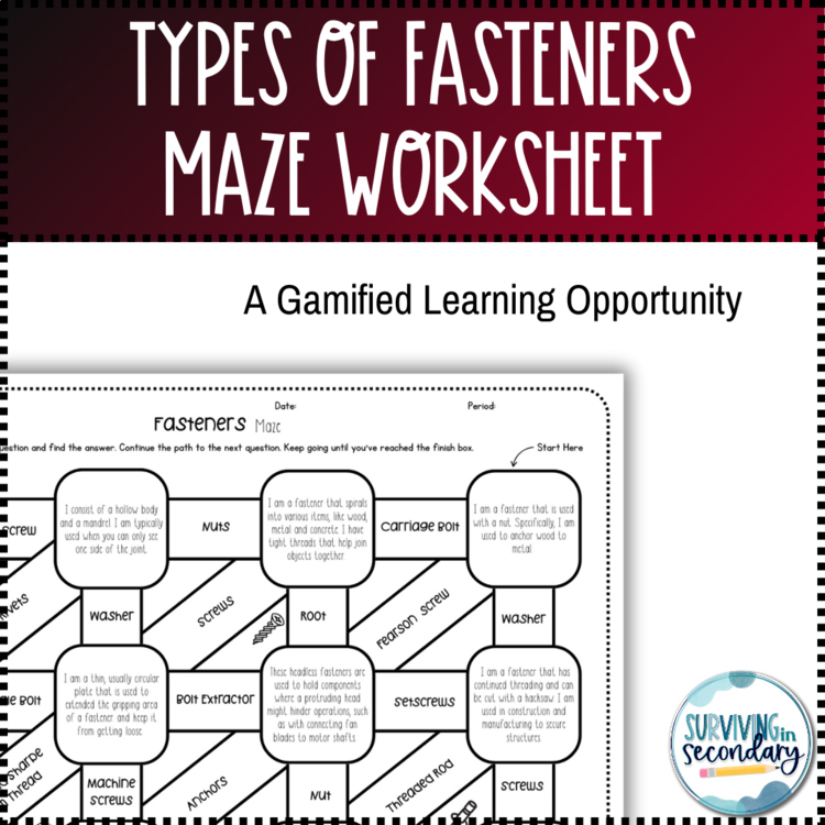 Types of Fasteners Maze Worksheet