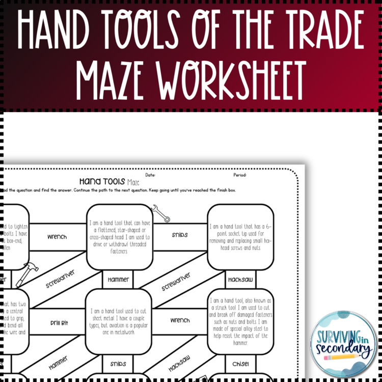 Hand Tools of the Trades Maze Worksheet