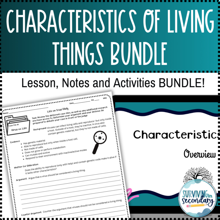 Characteristics of Living Things Lesson and Activities Bundle - Biology Resource