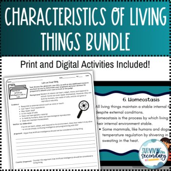 Characteristics of Living Things Lesson and Activities Bundle - Biology Resource, image 3