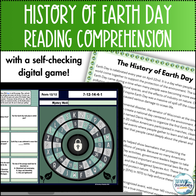 History of Earth Day Reading Comprehension & Digital Resource Activity