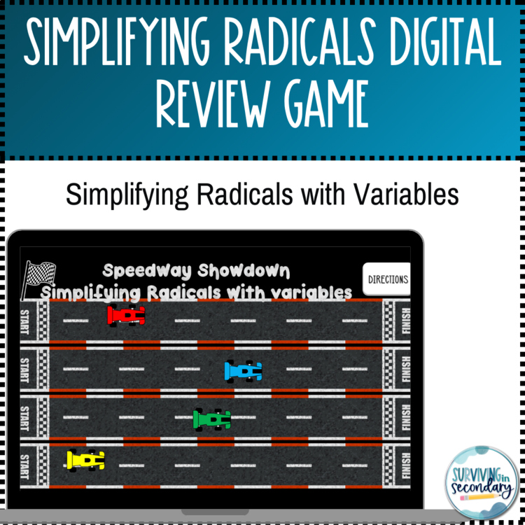 Simplifying Radicals with Variables Speedway Showdown Game Review