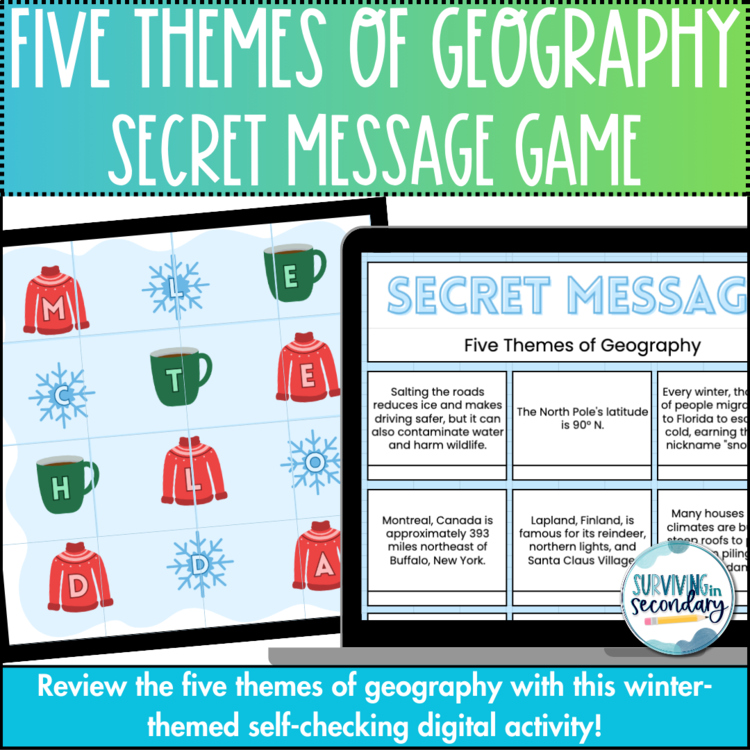 Five Themes of Geography Secret Message - Digital Activity - Social Studies