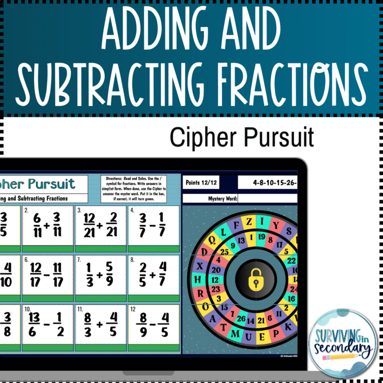 Adding and Subtracting Fractions Digital Resource Cipher Pursuit