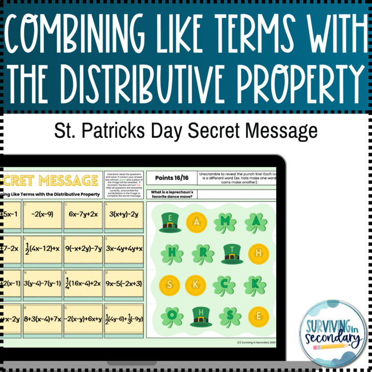 Combining Like Terms with Distribution St. Patrick's Digital Activity