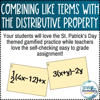 Combining Like Terms with Distribution St. Patrick's Digital Activity, image 3