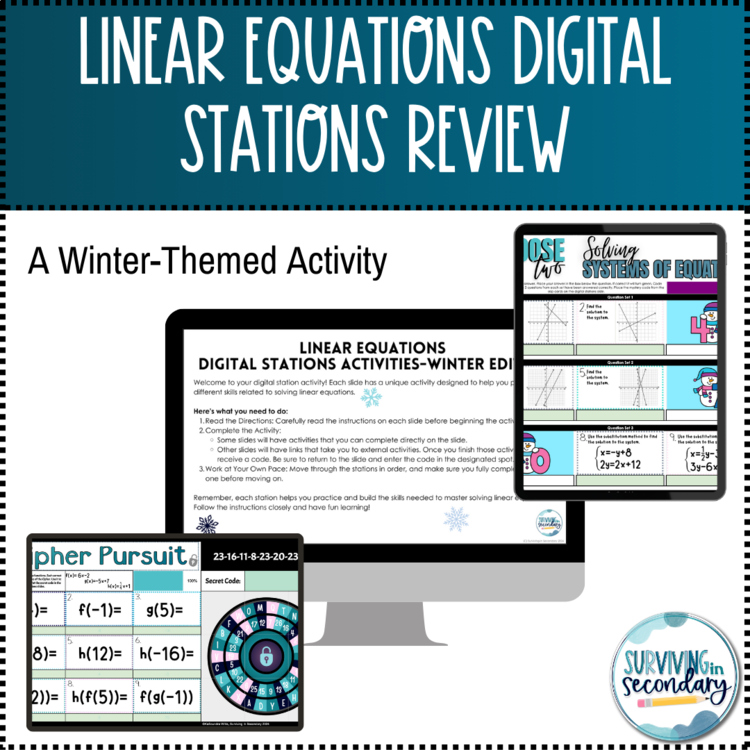 Linear Equations Digital Stations - Winter Themed