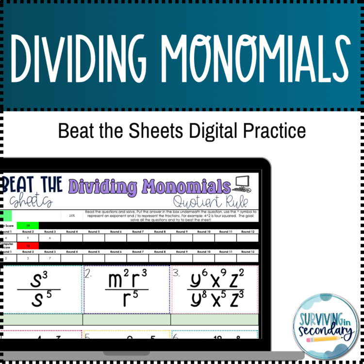 Dividing Monomials Digital Practice