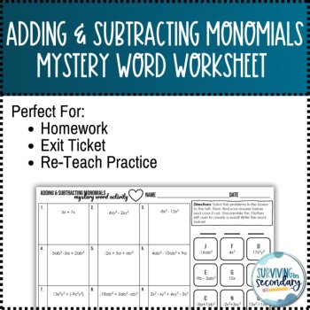 Adding and Subtracting Monomials Mystery Word Worksheet, image 2
