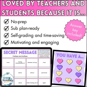 Prefixes & Suffixes Valentine's Day Review - Self-Checking Digital Game for ELA, image 4