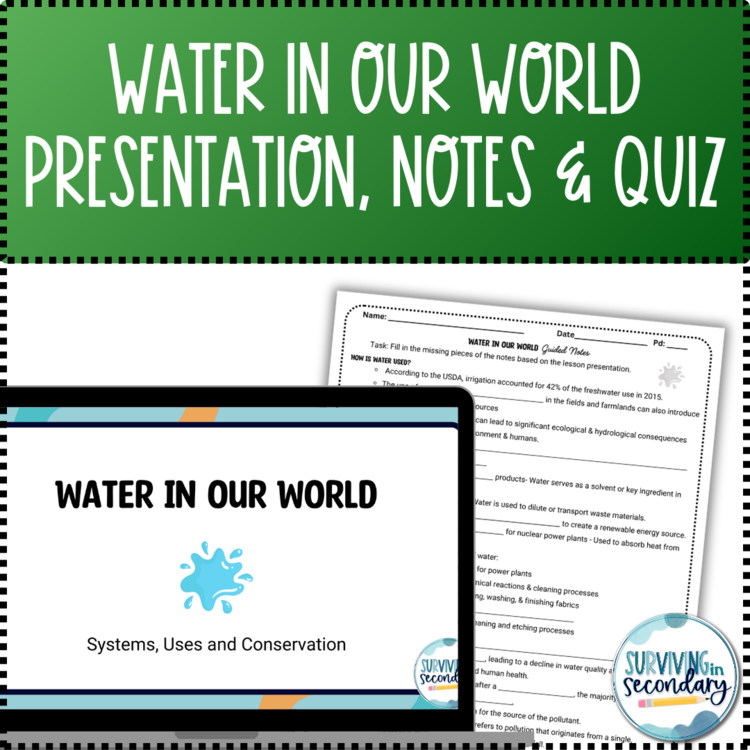 Water in Our World: Unit Lesson, Notes and Quiz