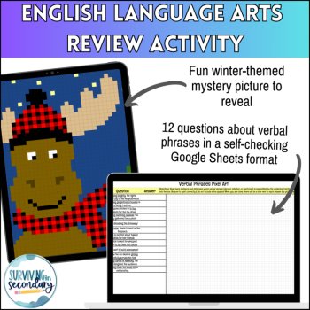 Verbal Phrases Winter Pixel Art - Self-Checking Digital Activity for ELA, image 2