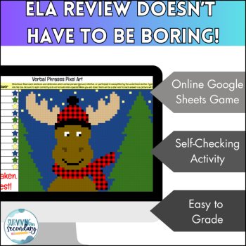 Verbal Phrases Winter Pixel Art - Self-Checking Digital Activity for ELA, image 3