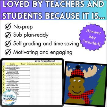 Verbal Phrases Winter Pixel Art - Self-Checking Digital Activity for ELA, image 4