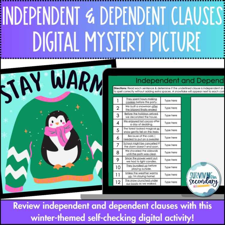 Independent and Dependent Clauses Review - Self-Checking Digital ELA Activity