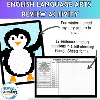 Sentence Structure Winter Pixel Art - Self-Checking Digital Activity for ELA, image 2