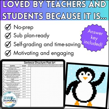 Sentence Structure Winter Pixel Art - Self-Checking Digital Activity for ELA, image 4