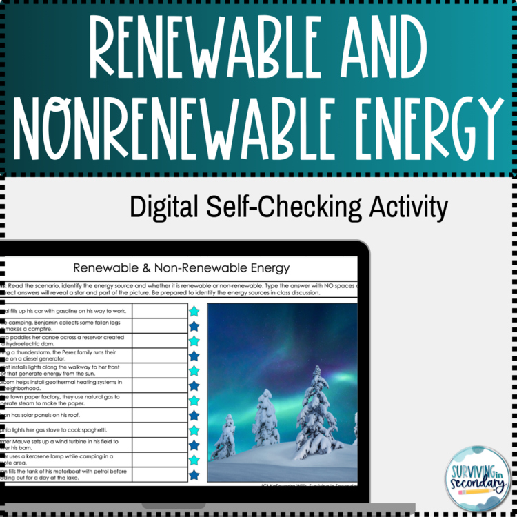 Renewable and Non-Renewable Energy Digital Winter Mystery Picture Activity