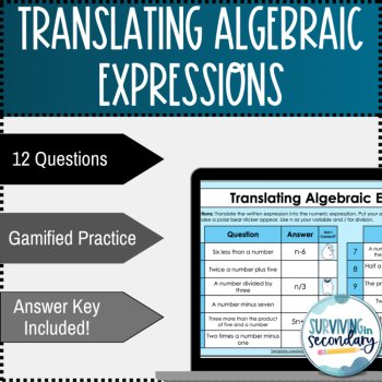 Translating Algebraic Expressions Winter Themed Digital Practice Activity, image 3
