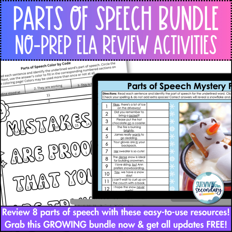 Parts of Speech Review GROWING BUNDLE - No-Prep Print & Digital ELA Activities